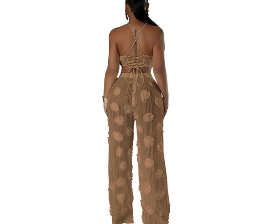 Baecation Solid Color See-through Two-piece Set For Women