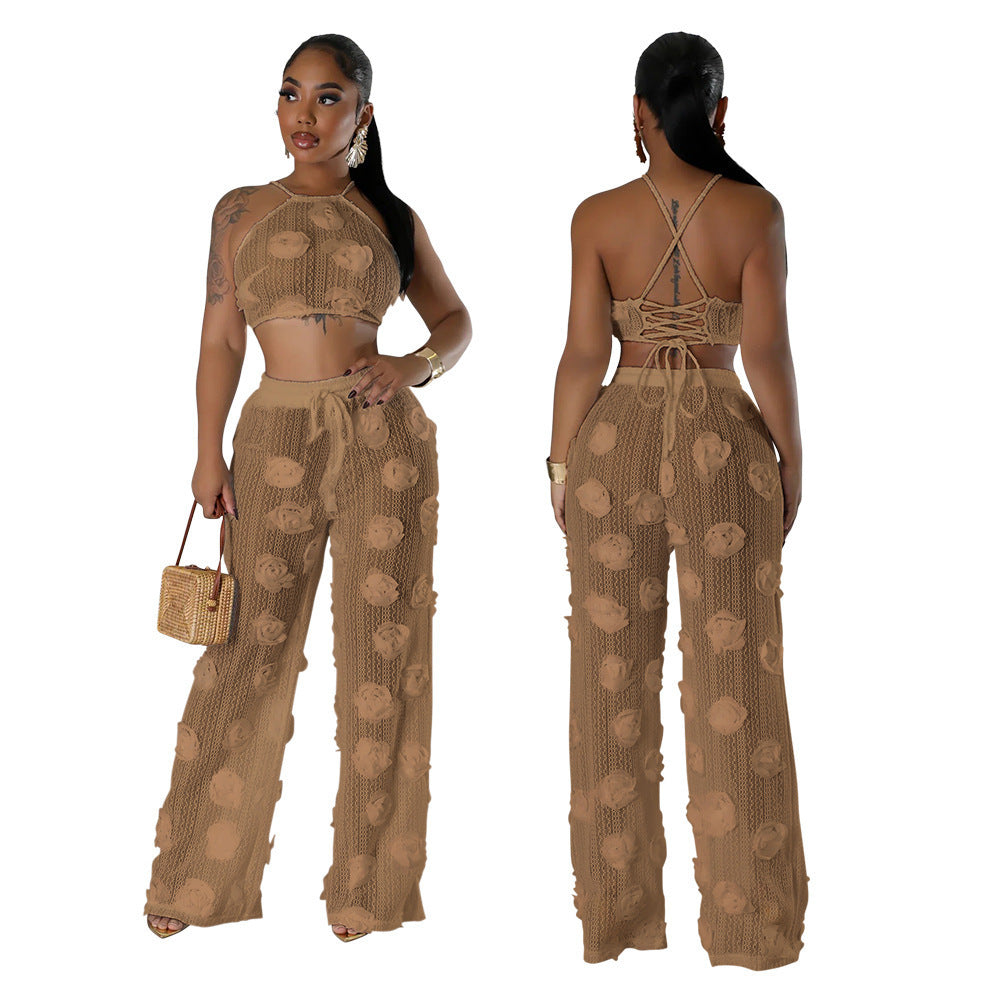 Baecation Solid Color See-through Two-piece Set For Women